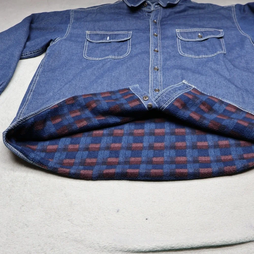 Levis Shirt Jacket Mens XL Blue Denim Sherpa Fleece Lined Western Button Up Work - Picture 6 of 14